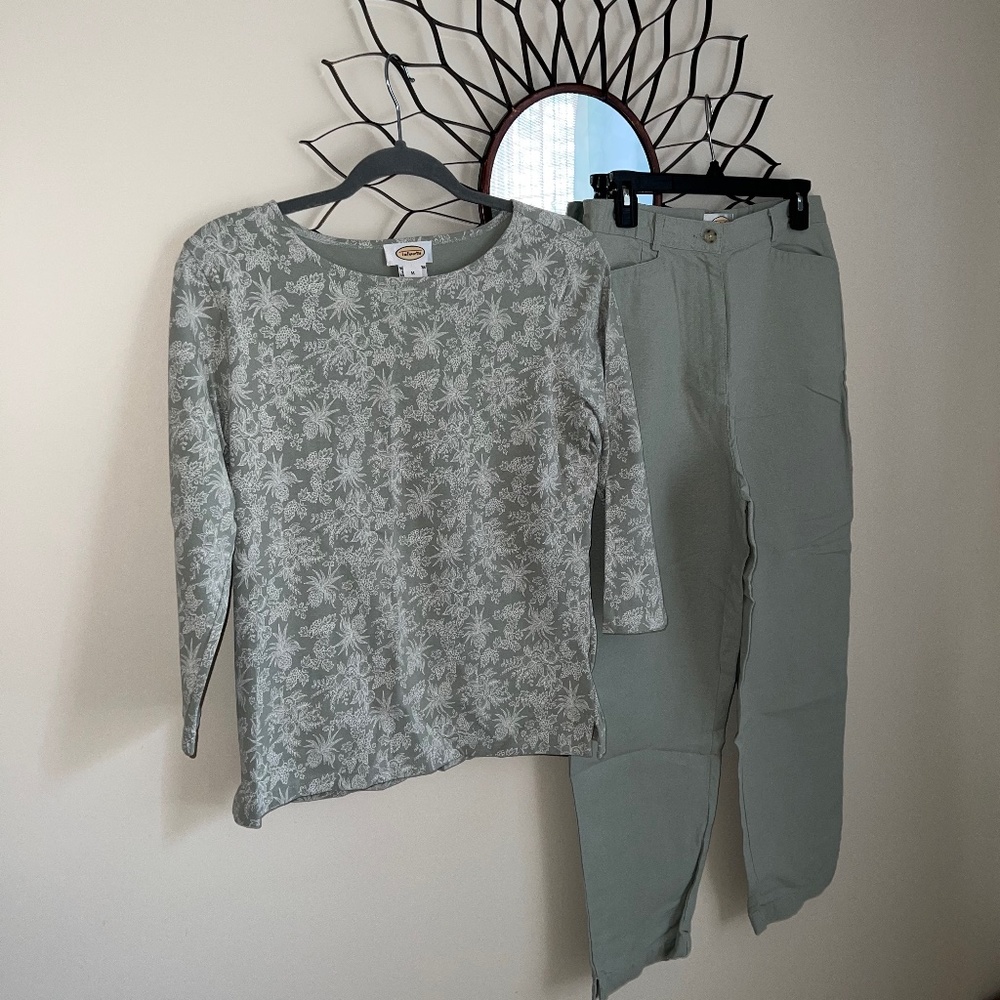Talbots 2 pc size  M shirt, sz 10 pants. Sage/grey color.